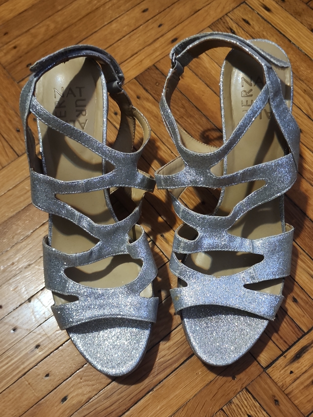 Naturalizer Silver Glitter Strappy Heeled Sandals